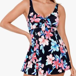 Swim Solutions Floral One Piece - Black, Pink, Blue Swim dress.